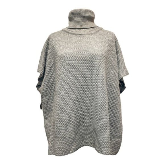 AQUA Textured Turtleneck Poncho in Grey NWT - One Size - Picture 2 of 2